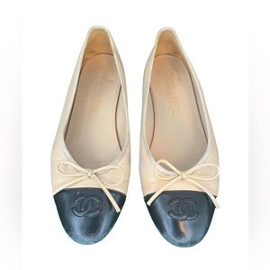 CHANEL Lambskin Cap Toe Ballerina Flats, Size 37